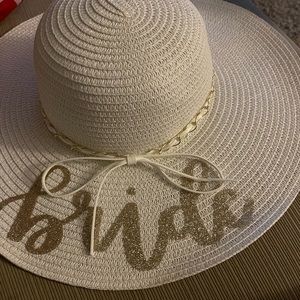 Wide rimmed beach hat with bride text (honeymoon- shower- bachelorette)